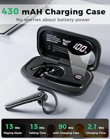 Eigsupia Bluetooth Headset V5.4, Wireless Bluetooth Earpiece with USB Dongle and Charging Case, Hands Free Noise Canceling Headphones with Dual-Mic for Computer Cell Phones Trucker Home Office Work - Image 4