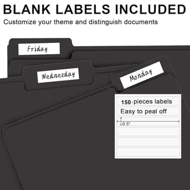 File Folder, RAZCC 150 Pack 1/3 Cut Tab File Folders Letter Size, Black Folders for Dcouments, Folders with Tab Great for Organizing and Easy File Storage - Image 4