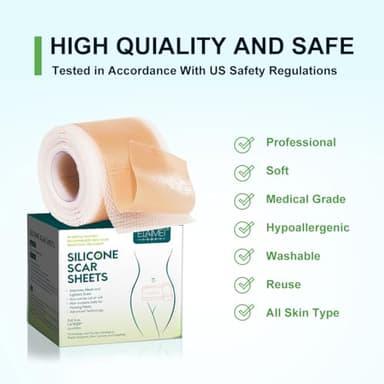 Silicone Scar Sheets (1.6” x 120” Roll-3M), Silicone Scar Tape Roll, Scar Silicone Strips, Reusable, Professional Scar Removal Sheets for C-Section, Surgery, Burn, Keloid, Acne et - Image 8