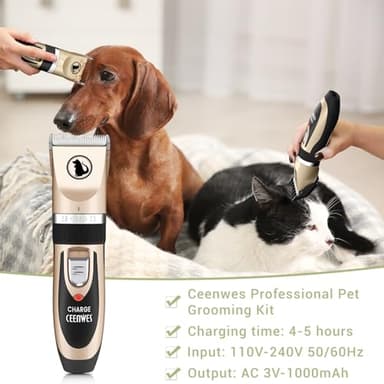 Ceenwes Dog Clippers Low Noise Pet Clippers Rechargeable Trimmer Cordless Grooming Tool Professional Dog Hair Trimmer with Comb Guides Scissors for Dogs Cats & Others（Gold） - Image 6