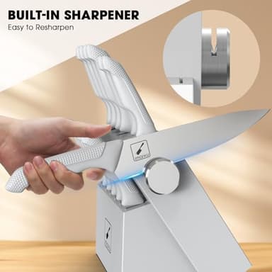 imarku 14-Piece Kitchen Knife Set with Block and Sharpener, Professional Stainless Steel with Non-Slip Ergonomic Handle, Dishwasher Safe, Home Essential, Gray-White - Image 4