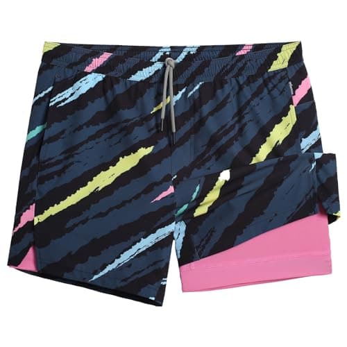 maamgic Mens 5" Gym Running Shorts for Men 2 in 1 Quick Dry Workout Athletic Shorts Meteor Black Medium - Image 1