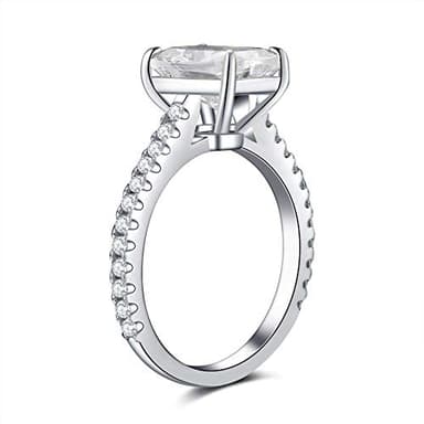 Bo.Dream 3ct Cushion Cut Cubic Zirconia CZ Engagement Rings for Women Platinum Plated Sterling Silver (6) - Image 2