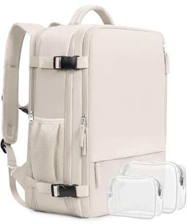 Beraliy Travel Backpack, Large Carry On Backpack, Personal Item Travel Bag, Airline Approved 17 Inch Laptop Backpack, College Weekender Business Hiking Bag, Beige - Image 1