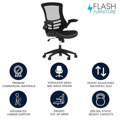 Flash Furniture Kelista Mid-Back Swivel Office Chair with Adjustable Seat Height, Ergonomic Mesh Desk Chair with LeatherSoft Seat, Black - Image 4