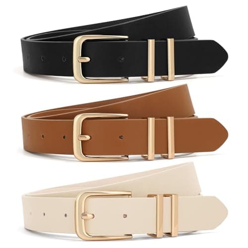 XZQTIVE 3 Pack Women Belts For Jeans Dresses Pants Ladies Leather Waist Belt with Gold Buckle - Image 1