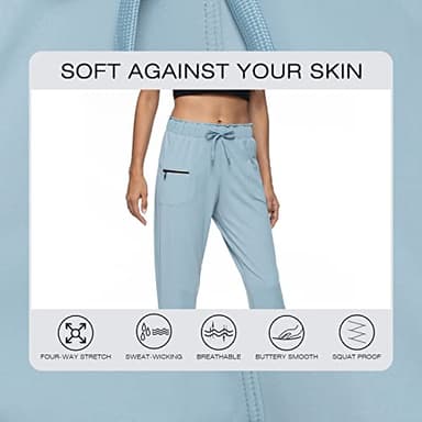 Haowind Joggers for Women with Pockets Elastic Waist Workout Sport Gym Pants Comfy Lounge Yoga Running Pants(Denim Blue L) - Image 3