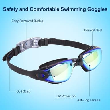 Kimasha Kids Swim Goggles,2 Pack Anti-Fog Leak Proof Kids Swimming Goggles,Anti-UV Clear Vision Glasses for Children Age 3-14 (Aqua & Black Silver) - Image 6