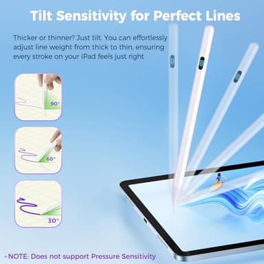 iPad Pencil with Magnetic&5 Extra Tips,USB-C Faster Charge,Stylus Pen Compatible with iPad 6-11th/A16,Air M3/M2/3-5th,Pro M4/11/12.9/13inch,Mini 5th-7th/A17Pro (White) - Image 4