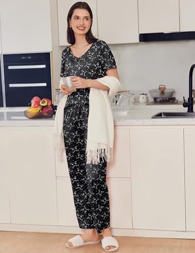 Ekouaer Women'S Pajama Sets, 2 Pack Womens Pajama Sets Short Sleeve with Long Pant Pjs Sleepwear Grey Dog Black Cat XX-Large - Image 4