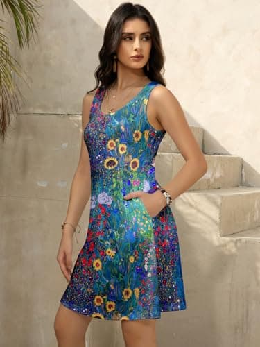 LUXVEER Women's Bohemien Summer Dresses 2025 Sleeveless Casual Loose Swim Coverup Scoopneck Casual Loose Tank Flowy Swing Mini Sundress - Image 8