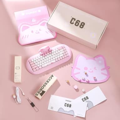 YUNZII C68 Wireless Mechanical Keyboard,65% Layout,Hot Swap,Triple Mode BT5.0/2.4G/Wired, RGB Backlit NKRO,Cute Cat Silicone Ergonomic Design for Win/Mac (Pink, Milk Switch) - Image 8