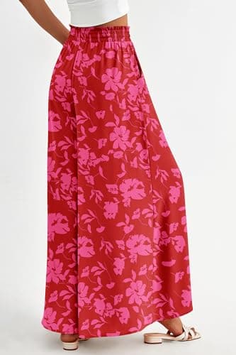 PRETTYGARDEN Women's 2025 Summer Wide Leg Palazzo Pants High Waisted Flowy Pockets Trendy Casual Lounge Boho Beach Trousers (Print Red,Medium) - Image 3