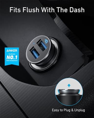 Anker 320 Car Charger (24W II), Mini Aluminum Alloy Dual USB with Blue LED for iPhone16 15 14 13 12 Series, iPad Pro/Air 2/Mini, Galaxy and More - Not Compatible with Quick Charge (Black) - Image 2
