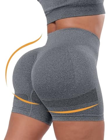 CHRLEISURE Women's 4 Packs Workout Gym Shorts, High Waisted Butt Lifting Scrunch Butt Seamless Booty Shorts(Black,Black,DGray,LGray,XL) - Image 2