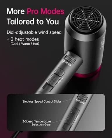CONFU Ionic Blow Dryer 1600W, Portable Lightweight Fast Drying Negative Ion Hairdryer Blowdryer, 3 Heat Settings & Infinity Speed, with Diffuser and Concentrator Nozzle for Home & Travel - Image 5