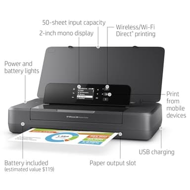 HP OfficeJet 200 Wireless Mobile Printer - Black, Battery included (CZ993A) - Image 2