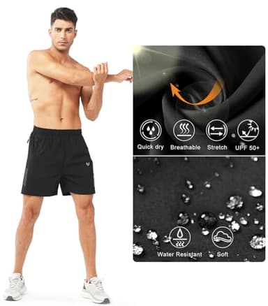 NORTHYARD Men's Athletic Running Shorts Quick Dry Workout Shorts 7"/ 5"/ 9" Lightweight Sports Gym Basketball Shorts Hiking Exercise Black-5inch M - Image 4