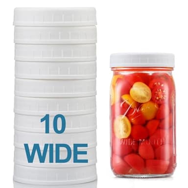 AOZITA [10 Pack] WIDE Mouth Mason Jar Lids for Ball, Kerr and More - White Plastic Storage Caps for Mason/Canning Jars - Leak-Proof, Dishwasher Safe & Food Grade - Image 1