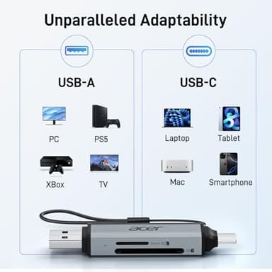 acer SD Card Reader USB C, Dual Slots USB 3.0 Type C to Micro SD Card Adapter, Memory Card Reader for MicroSD, SDHC, SDXC, Compatible with Laptop, PC, iPhone16/15, MacBook Pro/Air, iPad Pro, Android - Image 8