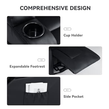 COMHOMA Living Room Furniture Set,Bonded Leather Loveseat Sofa with Cup Holder Recliner Chair,Black - Image 6