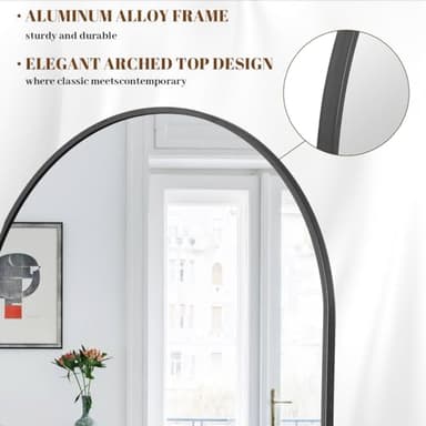Koonmi 34"x76" Arched Full Length Mirror, Black Large Floor Mirror with Aluminum Alloy Frame Standing Hanging or Leaning Wall-Mounted Mirror, Vanity Mirror for Living Room and Bedroom - Image 3