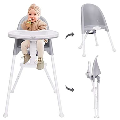 HAN-MM Foldable High Chair, One Click fold,Save Space, Detachable Double Tray, Infant Chair, Car Traveling, 3 in 1 Convertible, 3-Point Harness, Adjustable Footrest, Non-Slip Feet, Adjustable Legs - Image 1
