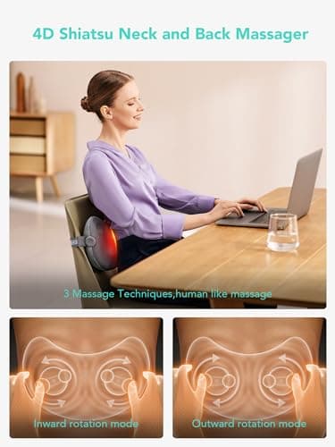 SKG Shiatsu Back Massager for Pain Relief Deep Tissue with Heat 4D Kneading Cordless Massage Pillow for Upper and Lower Back Gifts for Men and Women Birthday Gifts (Need to Restart After 15 min) - Image 4