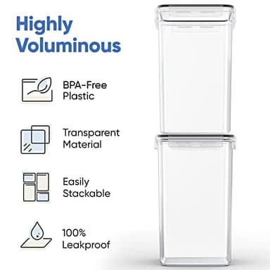 Chef's Path Extra Large Airtight Food Storage Containers with Lids, Pack of 2, 6.5L, 220Oz, Airtight Kitchen and Pantry Bulk Canisters for Flour, Sugar, Rice, and Baking Supplies - Transparent - Image 4