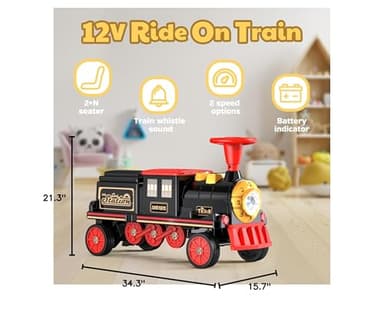 ANPABO 2-Seater Ride On Train Trackless, 12V Kids Car with Height-Adjustable Seat, Extra Storage, Headlight, Train Whistle & Music, Electric Car for Kids 3+ (Carriage Not Included), Red - Image 2