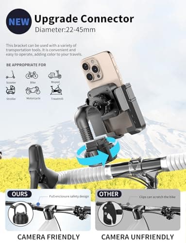 Motorcycle Phone Mount, [No Block Camera] Bike Phone Holder Mount, [Silicone Wrapped] Handlebar Cell Phone Mount for Bike/Scooter/ATV, Fits iPhone 17/16/15/14/13 Pro Max & 4.7"-7" Phones, Black - Image 7