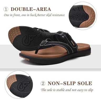 COFACE Womens Orthopedic Flip Flops Ladies Slip On Athletic Yoga Mat Memory Foam Cushioned Recovery Walking Thong Sandals Summer Beach Pool Slippers Plantar Fasciitis Arch Support Black Brown Size 8.5 - Image 6