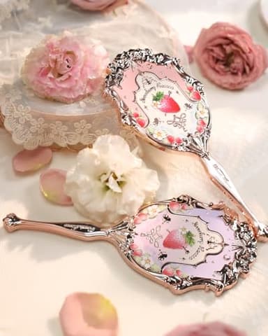 Flower Knows Violet Strawberry Rococo Hand Mirror,Vintage Portable Handheld Mirror,Fancy & Pretty Princess Mirror with Long Handle,Gift for Girls(Wisteria Purple) - Image 9