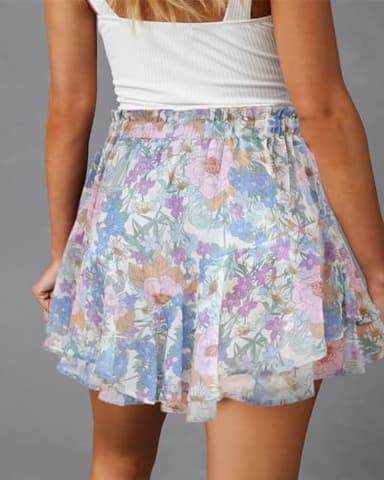 Aoudery Flowy Shorts for Women Casual Boho Floral Skorts Ruffle Mini Skirts Running Tennis Butterfly Chiffon Shorts- Floral Pink M - Image 2