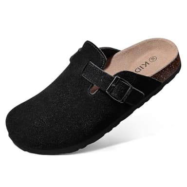 KIDMI Women's Genuine Suede Clogs Cork Footbed Sandals Leather Mules Potato Shoes with Arch Support Black 44 (Size 12) - Image 1