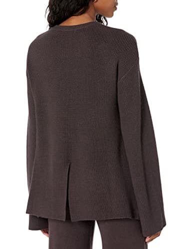The Drop Women's Alice Crewneck Back Slit Ribbed Pullover Sweater, Chocolate, 2X, Plus Size - Image 2