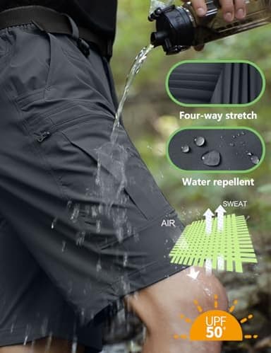 Shallowlulu Mens Cargo Hiking Shorts Water Resistant Quick Dry Lightweight Breathable Tactical Shorts with Nylon Belt(Steel Grey 32W/10L) - Image 3