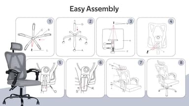 Ergonomic Office Chair: Office Computer Desk Chair with High Back Mesh and Adjustable Lumbar Support Rolling Work Swivel Task Chairs with Wheel 3D Armrests and Headrest - Image 8
