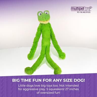 Multipet Swingin' Slevin Frog Dog Plush Toy - Squeaky Dog Toy for All Dogs - Extra Soft Plush Dog Toy - Stuffed Animal Dog Toy for Cuddling & Playing - Cute Dog Pet Toy (27”, Green, 5 Squeakers) - Image 7