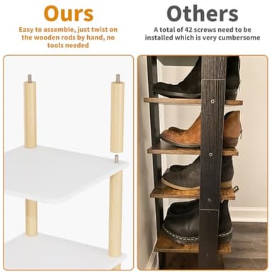 LUCKNOCK Vertical Shoe Rack, 8-Tier Tall Narrow Shoe Organizer for Entryway, Closet, Dorm & Small Spaces, Freestanding White Wooden Shoe Shelf Tower for Boots, Sneakers, Heels. - Image 7