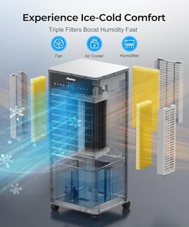 Abolee Evaporative Air Cooler, Portable Evaporative Air Cooler for Bedroom, 2.4Gal Tank with Fan & Humidifier, Remote, 4 Ice Packs, 3 Speeds, 4 modes, 12H Timer, for Room Indoors - Image 3