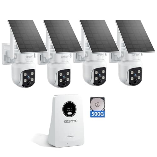 KCSNYO Solar Security Cameras Wireless Outdoor, 4MP Solar Powered, 4 Cam kit, Color Night Vision, 360° PTZ, 500G HDD Local Recording, No Monthly Fees - Image 1