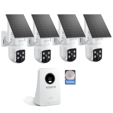 KCSNYO Solar Security Cameras Wireless Outdoor, 4MP Solar Powered, 4 Cam kit, Color Night Vision, 360° PTZ, 500G HDD Local Recording, No Monthly Fees - Image 1