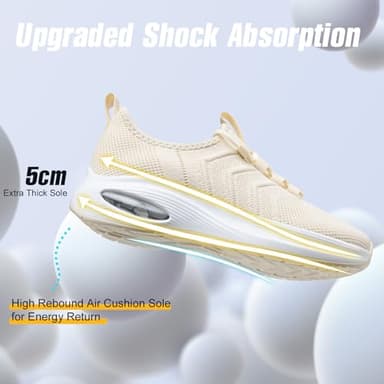 Rollstep Wide Toe Box Shoes Women Extra Wide Width Sneakers Diabetic Air Cushion Road Running Shoes Ultra Light Wide Tennis Sneakers Gym Training Breathable Walking Shoes Beige 37 - Image 4