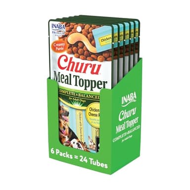 INABA Churu Meal Topper for Dogs, Complete & Balance, Creamy, Lickable Purée Dog Food Topper, 0.5 Ounce Tube, 24 Tubes (4 per Pack), Chicken with Cheese Recipe - Image 1