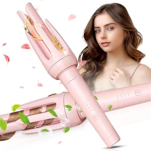 Auto Hair Curler, Automatic Curling Iron with 4 Temperature & 3 Timer, Automatic Shut-Off, Anti-Scald, Anti-Tangle Rotating Curling Wand for Hair Styling, Pink - Image 1