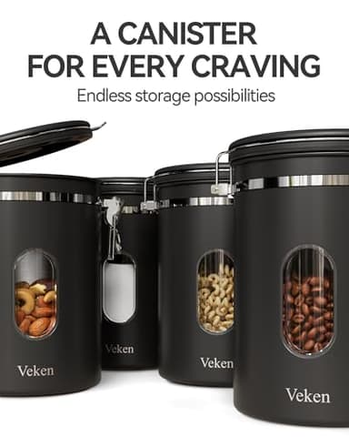 Veken Large Coffee Canister with Window, Rice Kitchen Food Storage Airtight Stainless Steel Container with Lids, Date Tracker and Scoop, Grounds, Beans, Tea, Flour, Cereal, Sugar Jars, 38oz, Black - Image 7