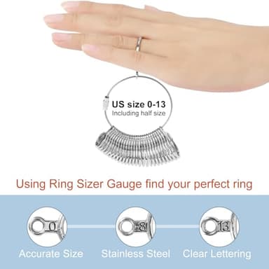Ring Sizer Measuring Tool Kit, 27 PCS Premium Stainless Steel Measuring Ring Tool, US Ring Size 0-13 with Half Size, 2 PCS Reusable Finger Size 1-17 USA Rings Size with Magnified Glass - Image 7