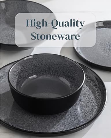 Stoneware dinnerware set 8 persons 32 pcs - Dishwasher, microwave and scratch resistant - Bowl and plate set 8 persons modern - Dinner service Pure Living black in gray… - Image 6