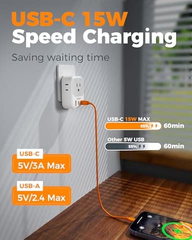 TESSAN Switzerland Travel Plug Adapter, Type J Switzerland Power Adapter with 4 Outlets 3 USB (2 USB-C), Swiss Plug for US to Rwanda Jordan Liechtenstein Madagascar, Travel Essentials - Image 4